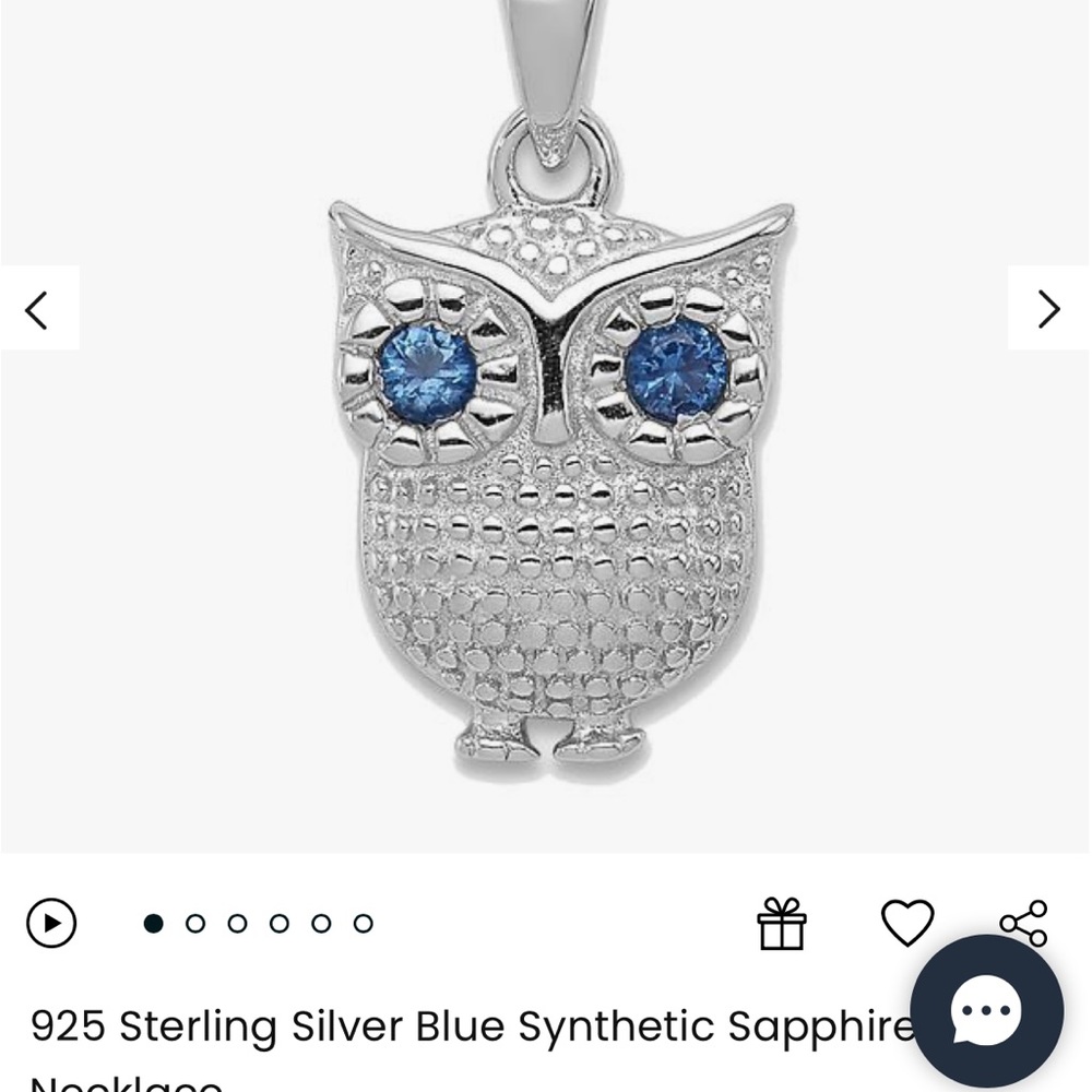New in box Ice carats Blue Owl neckless with sapphire eyes sterling silver